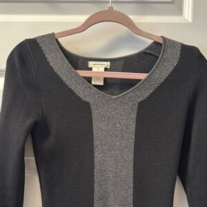 Max Studio Black and Gray V-Neck Sweater Dress